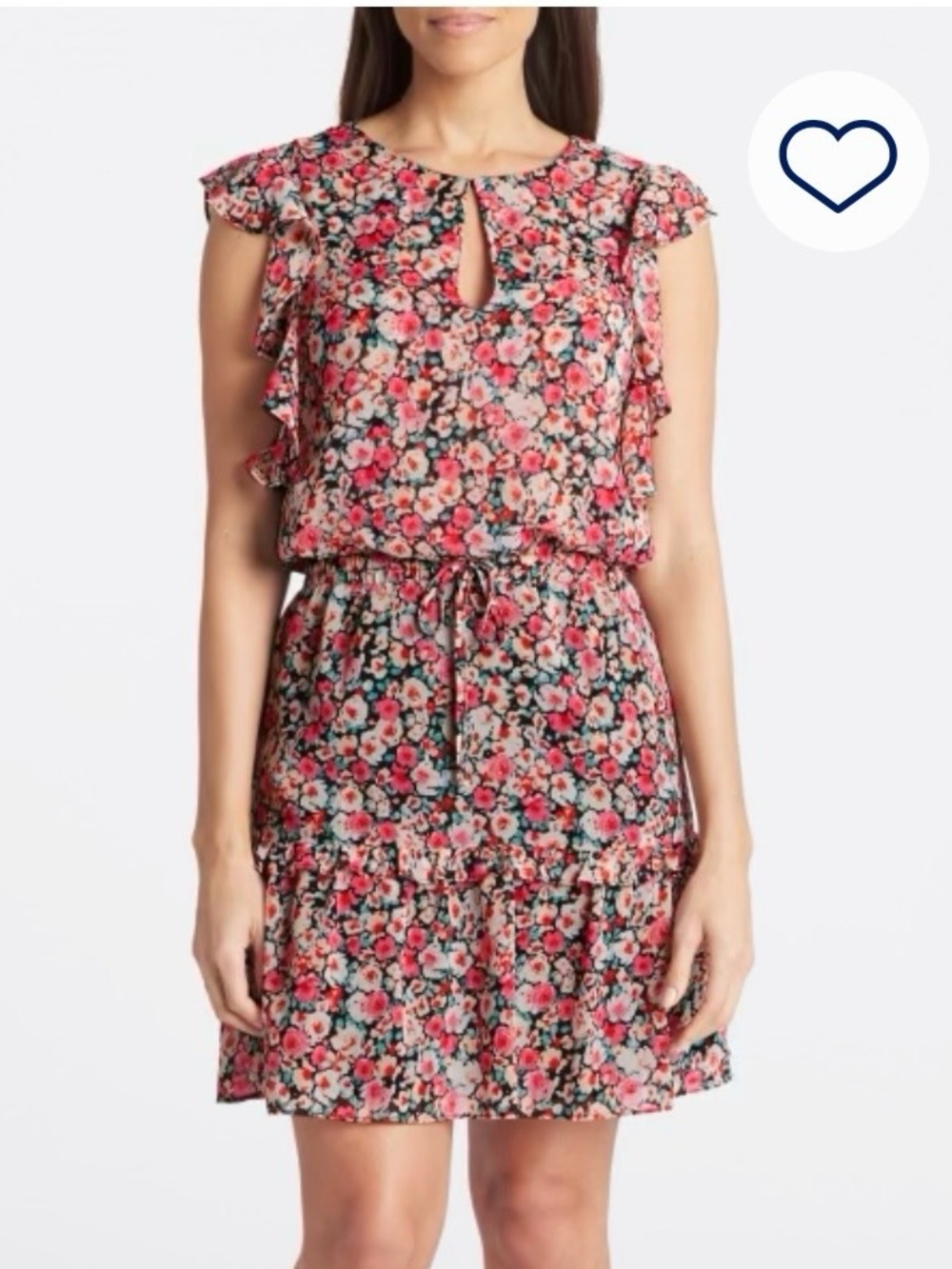 Women’s Floral Pink Black Ruffle Tiered Dress